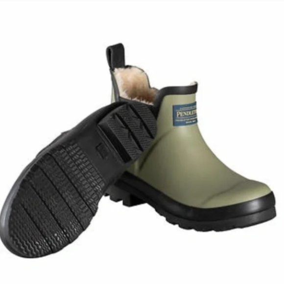 Pendleton Fur Lined Chelsea Olive Ankle Rubber Rainboots NIB - Picture 6 of 8